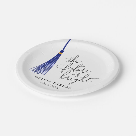 Die Zukunft ist Bright Grad Party Blue Tassel Pappteller (Schrägansicht)