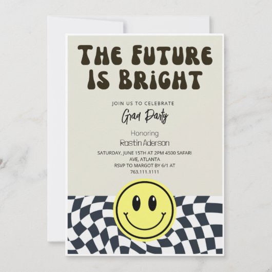 Die Zukunft ist die Bright Retro-Abschlussfeier Einladung (Vorderseite)
