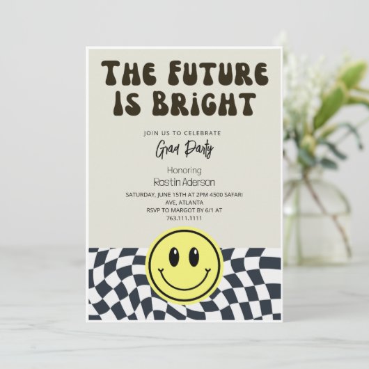 Die Zukunft ist die Bright Retro-Abschlussfeier Einladung (Stehend Vorderseite)
