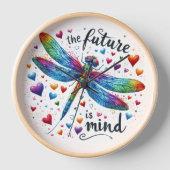 Die Zukunft ist Geist - Rainbow Dragonfly Art Uhr (Vorderseite)