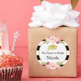 Die Zukunft ist hell | Floral Glam Graduate Gevor Runder Aufkleber