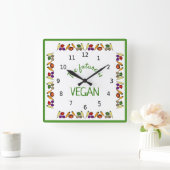 Die Zukunft ist VEGAN - Gemüse - mit Zahlen Quadratische Wanduhr (Zuhause)