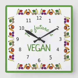 Die Zukunft ist VEGAN - Gemüse - mit Zahlen Quadratische Wanduhr