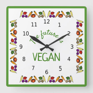 Die Zukunft ist VEGAN - Gemüse - mit Zahlen Quadratische Wanduhr