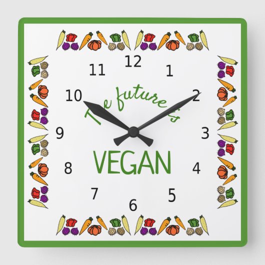 Die Zukunft ist VEGAN - Gemüse - mit Zahlen Quadratische Wanduhr (Vorderseite)