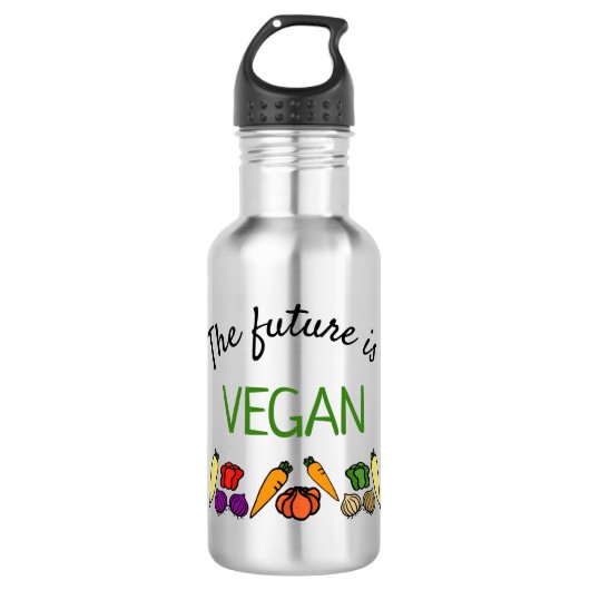Die Zukunft ist VEGAN, personalisiert, Ihr Name Edelstahlflasche (Vorderseite)