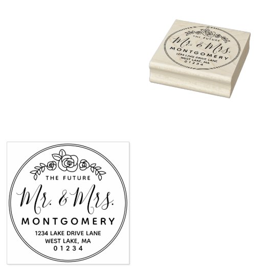 Die Zukunft Mr. & Mrs Floral Rose Rücksendeadresse Gummistempel (Stempel)