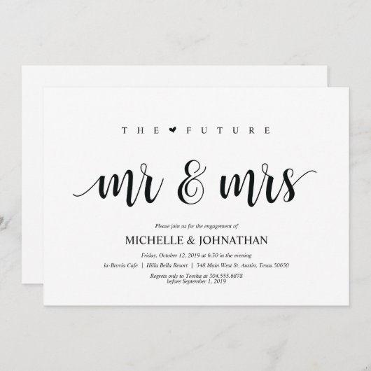 Die zukünftige Mr. and Mrs., Engagement Party lädt Einladung (Vorne/Hinten)