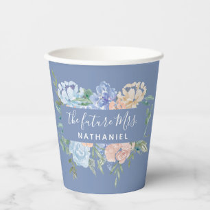 Die zukünftige Mrs Dusty Blue und Pink Floral Pappbecher