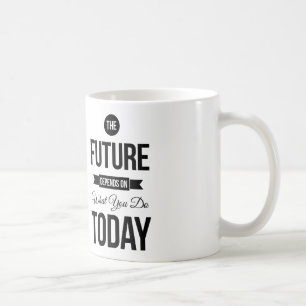 Die zukünftigen inspirierend Zitate weiß Kaffeetasse