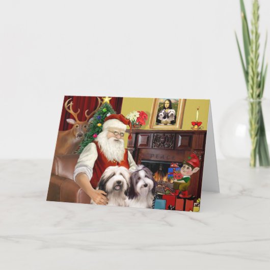 Die zwei bärtigen Colliese des Weihnachtsmanns Feiertagskarte (Vorderseite)