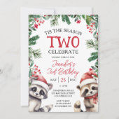 Die ZWEI Jahreszeit | Raccoons 2. Geburtstag Einladung (Vorderseite)