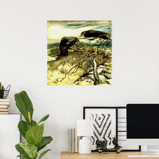 Die zwei Krähen oder die Twa-Korbweide machen eine Poster (Heimbüro)