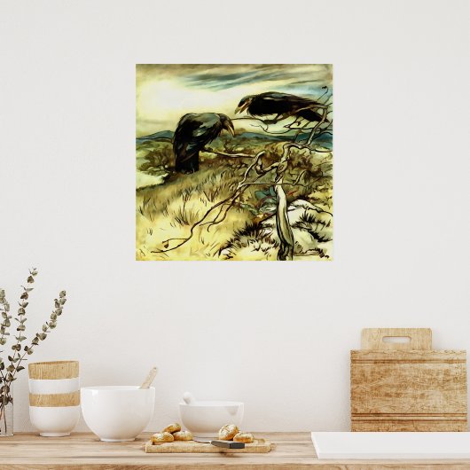 Die zwei Krähen oder die Twa-Korbweide machen eine Poster (Küche)