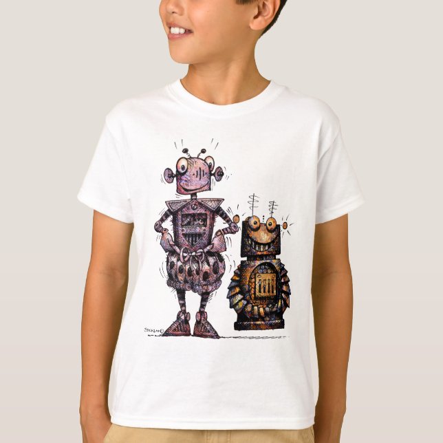 Die zwei Roboter des lustiges Kindes T-Shirt (Vorderseite)