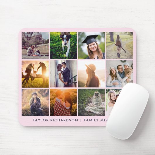 Die zwölf Foto-Collage Trendy | erröten Rosa Mousepad (Mit Mouse)