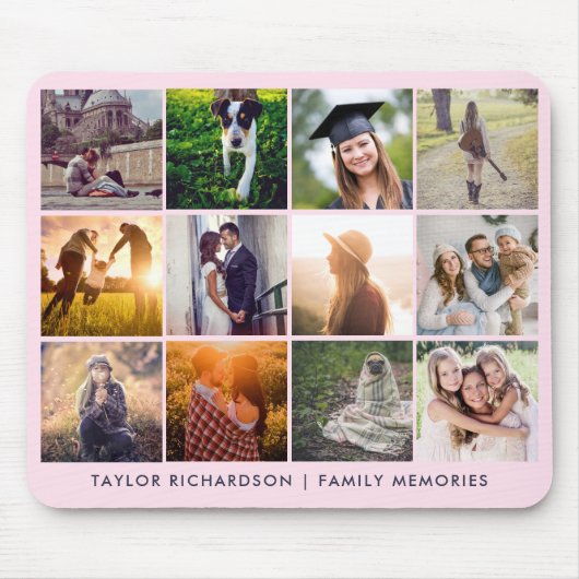 Die zwölf Foto-Collage Trendy | erröten Rosa Mousepad (Vorne)