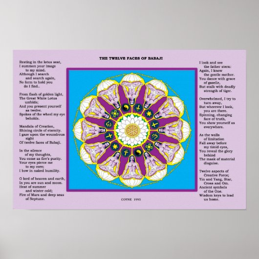 Die zwölf Gesichter Babajis mit Gedicht Poster (Vorne)