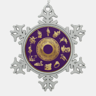 Die zwölf Weihnachtstage Lila Schneeflocken Zinn-Ornament