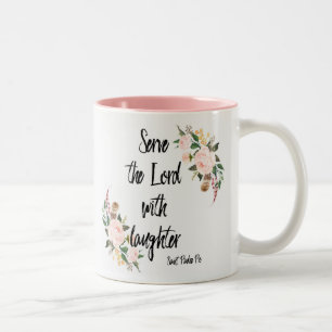 Dienen Sie den Lord mit Gelächter-St. Padre Pio Zweifarbige Tasse