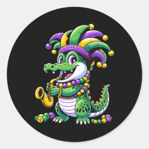 Dienstag, Fettcut Alligator Jester Hat Carnival Pa Runder Aufkleber