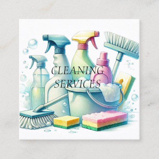 Dienstleistungen der Logoreinigung Wasserfarbe Kom Quadratische Visitenkarte (Vorderseite)