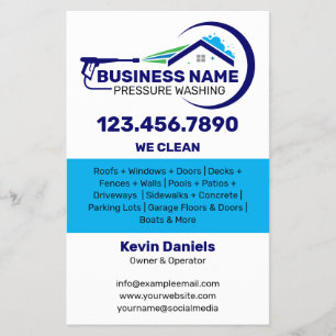 Dienstleistungen der Reinigung mit weißem und blau Flyer