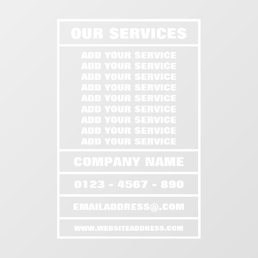 Dienstleistungen und Informationen Fensteraufkleber (Blatt)