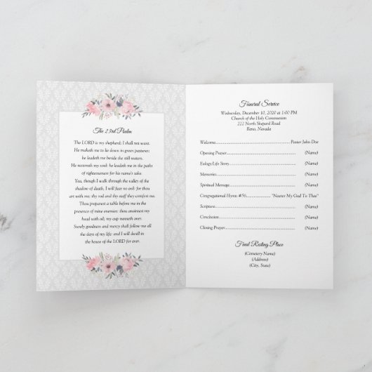 Dienstordnung | Pink Floral Beerdigung Programm (Innenseite)