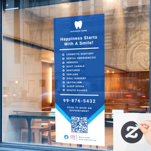 Dienstzahnarzt | QR-Code für Geschäftslogos Fensteraufkleber (Café-Fenster)