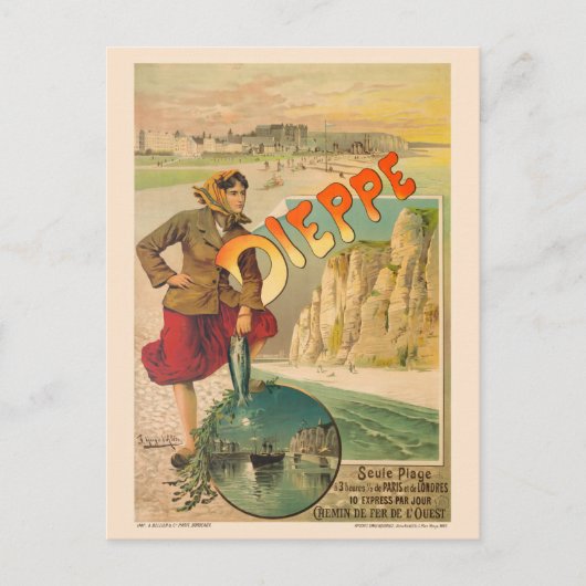 Dieppe France Vintage Travel Poster 1900 Postkarte (Vorderseite)
