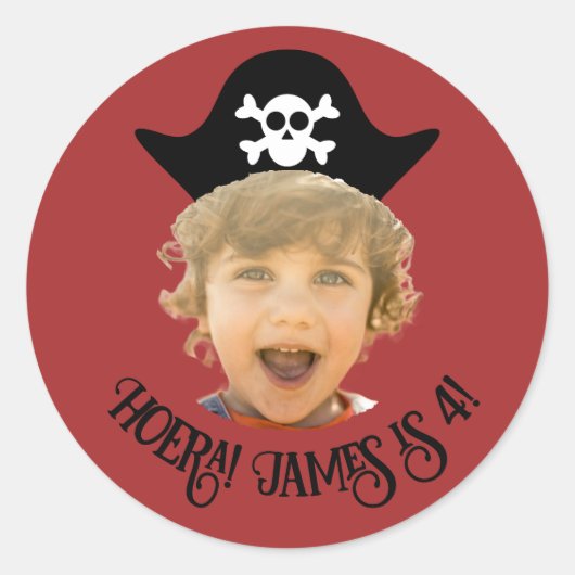 Dieprood Piraten Foto Sticker – Eigen Name - is no (Vorderseite)