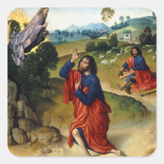 Dierick Bouts the Elder Moses and Burning Bush Quadratischer Aufkleber (Vorderseite)
