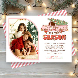 Dies ist die Jahreszeit Groovy Pink Truck Foto Wei Feiertagskarte