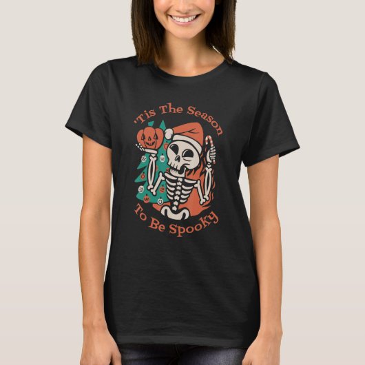 Dies ist die Jahreszeit Pumpkin Skeleton Weihnacht T-Shirt (Vorderseite)