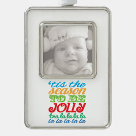 "Dies ist die Jahreszeit, um fröhliche, maßgeschne Rahmen-Ornament Silber