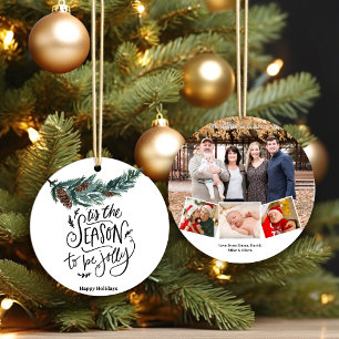 Dies ist die Jahreszeit, um Jolly Pine Cone Foto C Ornament