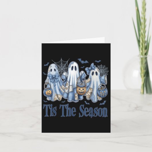 Dies ist die Saison Blue Patchwork Ghost Pumpkin S Karte (Vorderseite)