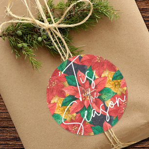 Dies ist die Saison Poinsettia Weihnachtsfeiertag Runder Aufkleber