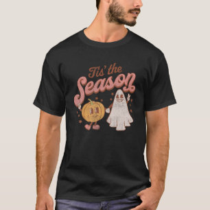 Dies ist die Saison Pumpkin Ghost Retro Groovy Vin T-Shirt