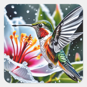 Dies ist ein schöner glasierter Hibiskus Kolibri b Quadratischer Aufkleber