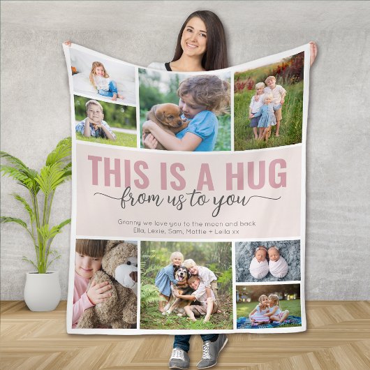 Dies ist eine "Hug Message Family Foto Collage" Fleecedecke