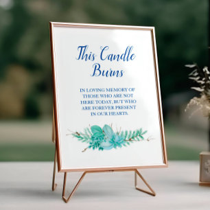 Diese Candle Burns Greenery Blue Wedding Memorial Poster