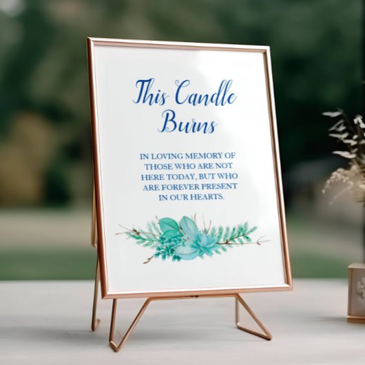 Diese Candle Burns Greenery Blue Wedding Memorial Poster