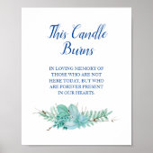 Diese Candle Burns Greenery Blue Wedding Memorial Poster (Vorne)