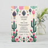 Diese elegante Fiesta Cactus Floral Mexican Weddin Einladung (Stehend Vorderseite)