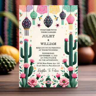 Diese elegante Fiesta Cactus Floral Mexican Weddin Einladung