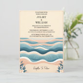 Diese Frühjahrsommer Ocean Beach Hochzeit in Urlau Einladung (Stehend Vorderseite)