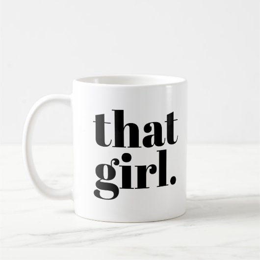 Diese Girl, die Schwarz-weiße Typografie Kaffeetasse (Links)