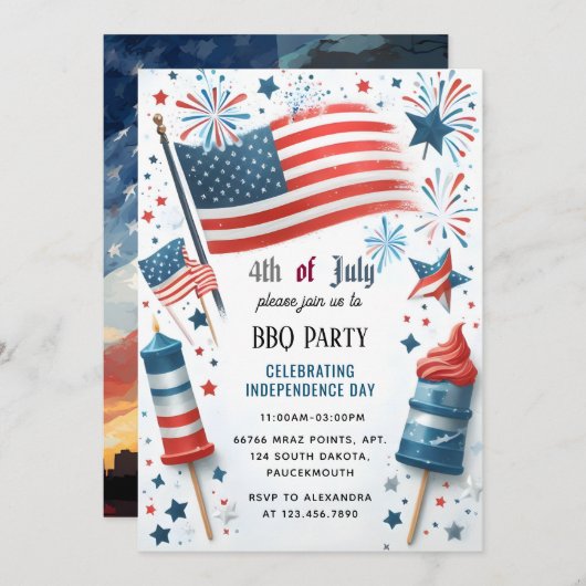 Diese Grillen Red White Blue USA Flag 4. Juli Part Einladung (Vorne/Hinten)